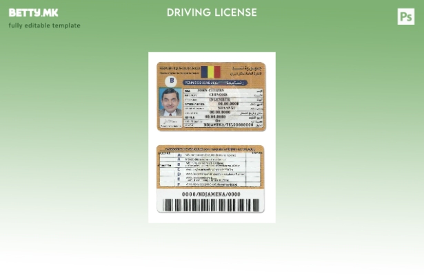 Шаблон за возачка дозвола во модерен стил Чад (Republique du Tchad).